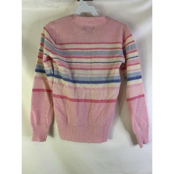 Vintage 80s Womens Medium Lambswool Striped Lightweight Sweater Fairy Keii Prep - Picture 7 of 7